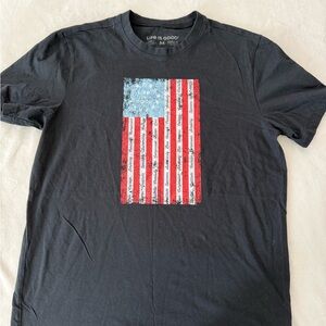 Life is Good Shirt Mens Medium Short Sleeve  American Flag Stars Anthem E33